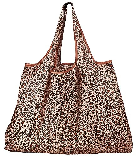 BEEFLYING 3 Stück Faltbare Umweltfreundliche Wiederverwendbare Einkaufstasche Waschbare Nylon-Einkaufstaschen für Lebensmittel Heavy Duty mit Tasche (Leopardendruck-Muster)