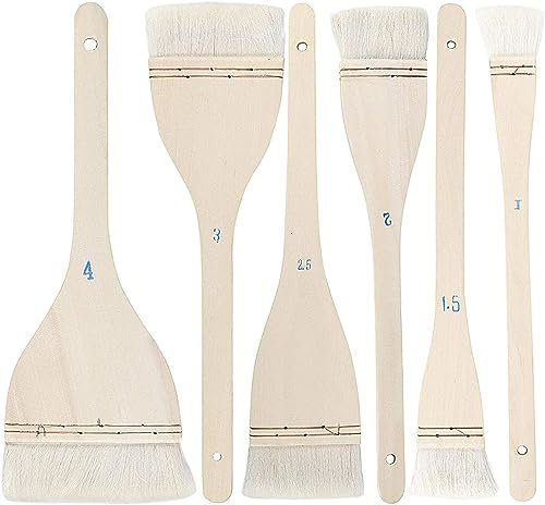Flachpinsel für Hacken, 5 Größen, weiche Ziegenhaare und Hake Pinsel mit massivem Holzgriff, Hake Pinsel-Set für Aquarell-, Töpfer- und Malerei, Kunst