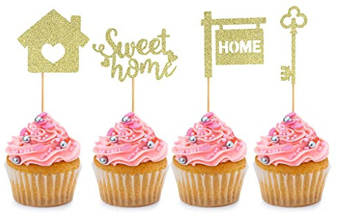 24 decorazioni per cupcake con scritta Sweet Home e scritta Sweet Home, per l'inaugurazione della casa, per feste a tema, decorazioni per torte