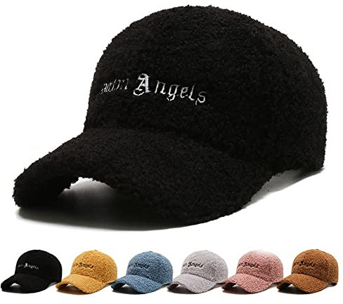 Baseballkappe aus Lammwolle, verstellbar, Teddy-Fleece, Wintermütze, Pferdeschwanz-Loch, für Damen und Herren, Outdoor-Reisen, Schwarz, 7/7 1/4