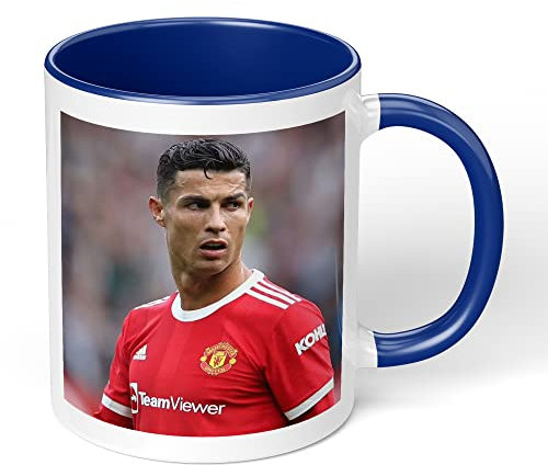 Print Maniacs Cristiano Ronaldo Mug Gift Christmas Birthday Fun Soccer Football Club Coffee Tea Present Gift for Him Her (Dark Blue Fill)