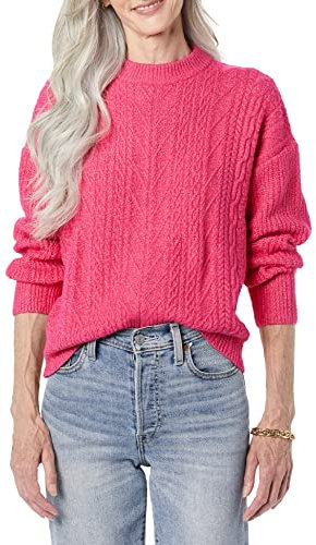 Amazon Essentials Maglione A Girocollo A Coste Moderno Morbido al Tatto (Disponibile in Taglie Forti) Donna, Rosa Shocking, L