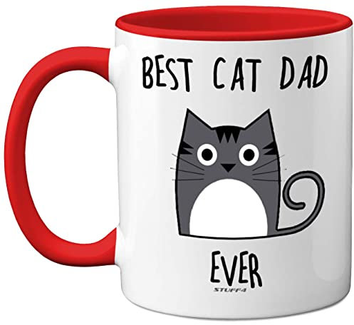 Stuff4 Best Cat Dad Ever Mug, Gifts for Cat Lovers, Dad Gifts, Cute Mugs for Men, Funny Coffee 11oz Ceramic Dishwasher Safe Premium Red Handle