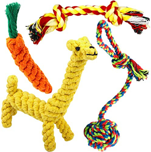 Decyam Dog Toys Rope Puppy Teething Chew Toy for Small Dogs, Interactive Tug of War Dog Rope Toy for Boredom, Dental Health and Relieve Stress (4 pack)