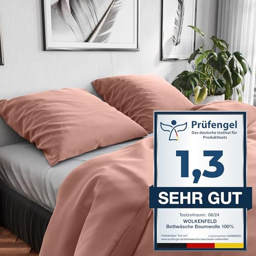 Wolkenfeld Bettwäsche 220x240 Baumwolle Rosa - Atmungsaktiv - 3teilig - 1x Bettbezug 220x240 + 2X Kissenbezug 80x80 - Rose