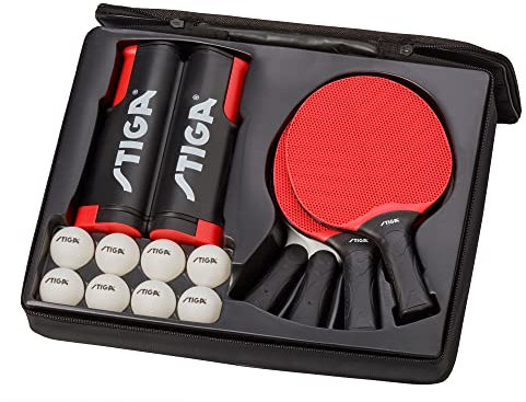 STIGA Set Seasons Anywhere Tischtennisset: 4 Schläger, 8 Bälle und Universal Rollnetz, für den Indoor- und Outdoorbereich für die ganze Familie
