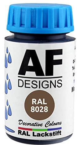 Alex Flittner Designs Vernice RAL 8028 Marrone Scuro Lucido 50 ml per Legno, Metallo, Mobili, Bagno - Vernice di Ritocco e Riparazione