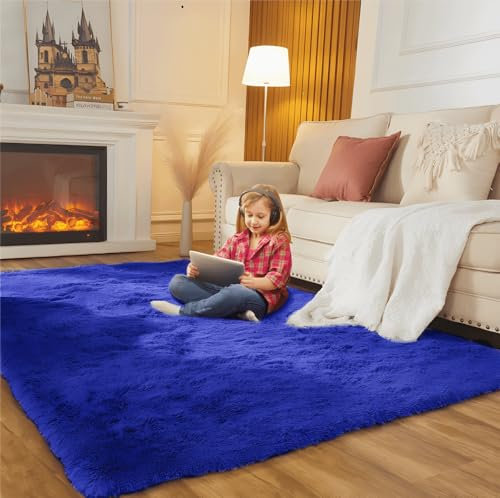 SUBEEN Teppich Wohnzimmer Shaggy Teppich Hochflor Teppich Langflor Teppich Kinderzimmer Modern Batik Teppich Jugendzimmer Flauschig Teppich (blau, 120x160cm)