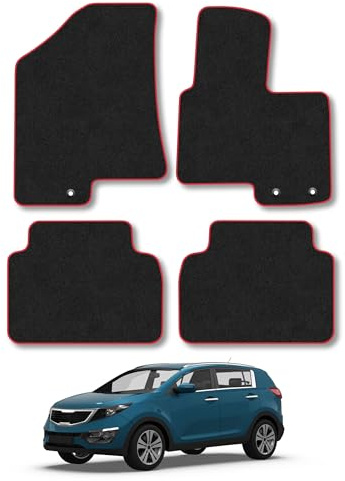 Fits Kia Sportage (2010-2016) Carpet Car Mats | Red Edge Trim Tailored Fit Floor Mats Full Coverage Protection Accessories Easy Clean Anti Slip Made in the UK
