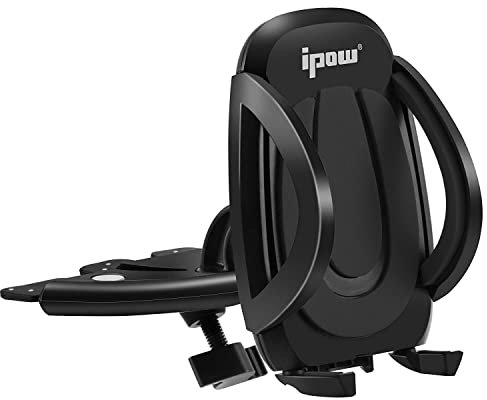 ipow Car CD Slot Phone Holder, 360° Rotation car phone holder cd slot mount with Adjustable Clamp, Upgraded Materials - Compatible iPhone 14 13 12 11/Pro Max/XS/XR/X/8/7, Huawei, Black
