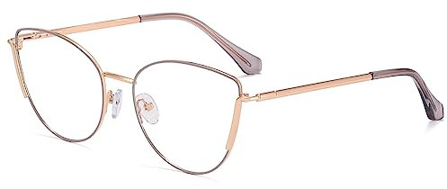 kachawoo Blaues Licht Blocking Gläser Metallrahmen Brillen Retro Cat Eye Brillen Rahmen Frauen (gold grey frame)