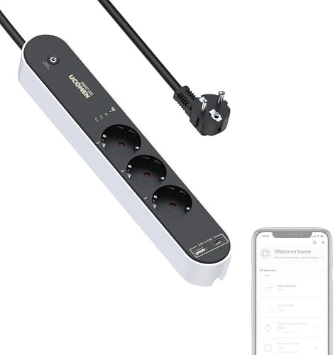 3-Wege WLAN Smart Steckdosenleiste mit USB A+C 17W Schnellladegerät, WLAN Mehrfachsteckdose kompatibel mit Alexa, Google Home, Smart Life App,1,5 m Kabellänge,3680W