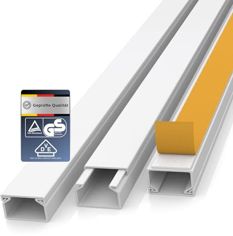 20m (1,5 x 1,0 x 100 cm) Selbstklebender Kabelkanal in Weiß für effizientes Kabelmanagement und Kabelführung am Schreibtisch, Boden oder an der Decke - ideal zur sauberen Kabelverlegung ohne Bohren