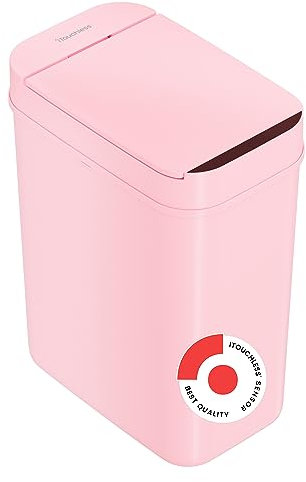 iTouchless 3 Gallon Sensor Pink Bathroom Trash Can, 10 Liter Slim Touchless Small Automatic Garbage Bin with Lid, Narrow Smart Motion Control Commercial Waste Basket for Bedroom, Office