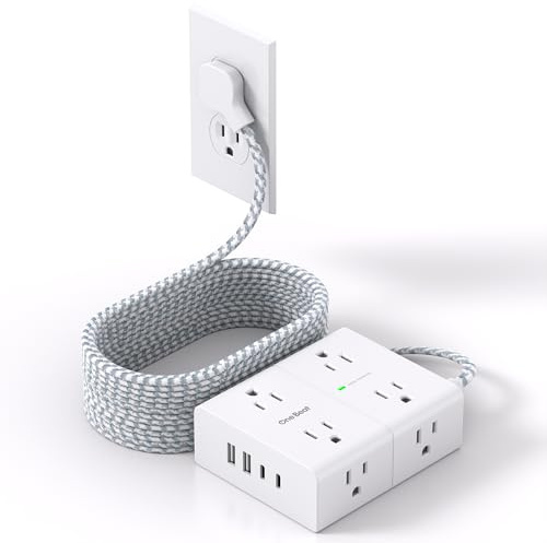 Surge Protector Power Strip 15 Ft Cord, Ultra Thin Flat Extension Cord with 8 Outlets 4 USB Ports(2 USB C), Flat Plug Power Strip, 15 Ft Long Braided Power Cord for Home, Office, Dorm Room Essentials