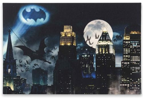 Open Road Brands DC Comics Gotham City Signal, Batman, Vintage-Kunstdruck auf Leinwand, Batman, Wanddekoration, Heimkino