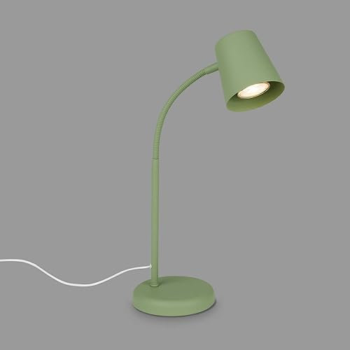 BRILONER – Nachttischlampe, Schreibtischlampe Schwenkbar, Tischlampe GU10 für Home Office mit Kabelschalter, Leselampe, Lindgrün