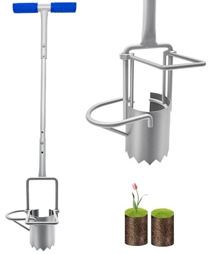 5-in-1 Rasen- und Gartenwerkzeug, aktualisierter Zwiebelpflanzer, Langer Griff zum Graben, Jäten, Bodenprobener, Umpflanzen, Sod Plugger (Glühbirnenumpflanzung)