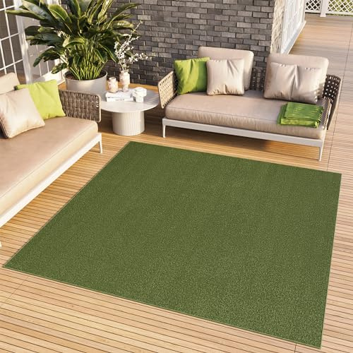 TAPISO Mono Teppich Quadratisch Outdoor Quadrat Khaki Grün 250 x 250 cm | 100% Polypropylen, 6 mm Florhöhe, gewebt