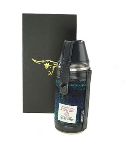 Sea Blue Tartan Check Harris Tweed Stainless Steel 8oz Hunting Flask