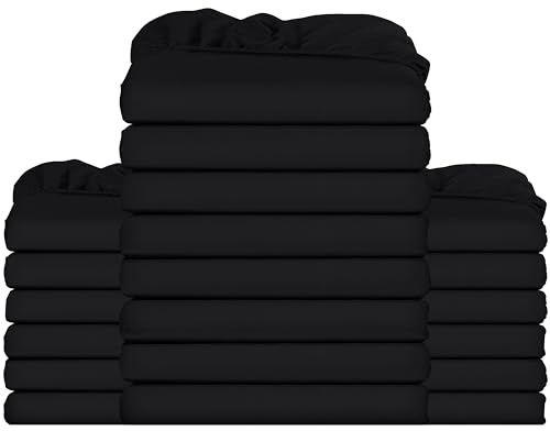 Utopia Bedding Fitted Sheet Bulk Pack of 20 Pieces - Double, Black - Deep Pocket - Easy Care Soft Brushed Microfibre Fabric - Shrinkage and Fade Resistant - Bottom Sheet