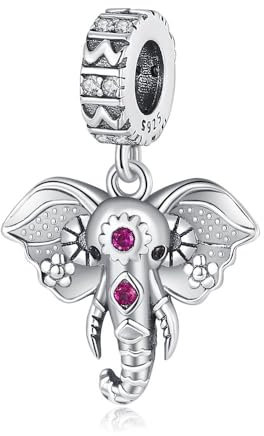 BEEUVIP Damen Heiliger Elefant Charm Anhänger für Armband 925 Sterling Silber Geburtsstein Charms Beads passend für Armband