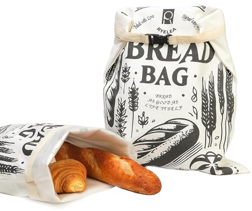 Ryelea Brotbeutel – 2 Packungen wiederverwendbare Baumwollbeutel für hausgemachte Beutel, Sauerteig und Brot Aufbewahrung, 43,2 x 33 cm (weiß)