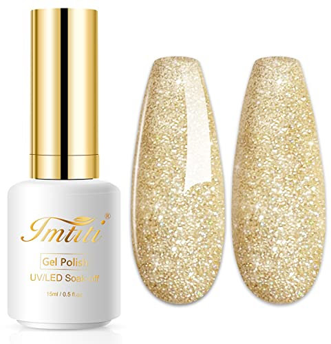 Imtiti Smalto Semipermanente Glitter, 15ml Smalto Semipermanente Unghie D'oro Glitter UV Led Soak Off Smalto Gel Unghie UV Naturale Gel Nail Polish Per Uso Professionale e Domestico