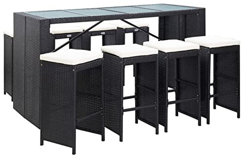 BaraSh Mesa y taburetes Altos jardín 9 pzas Mesa Alta Cocina con taburetes mesas y sillas Muebles Comedor ratán sintético Negro