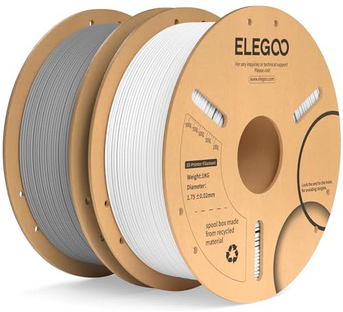 ELEGOO PLA+ Filament 1.75mm Weiß Grau 2KG, PLA Plus 3D Drucker Filament, Härter und Stärker Filament-3D-Druckmaterialien, Maßgenauigkeit +/-0,02mm, Kompatibel mit den FDM-Drucker(2KG/Spool, 4.4lbs)