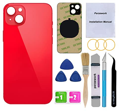 Perzework OEM Ersatz-Rückglas für iPhone 14 Plus, 17 cm (6,7 Zoll), mit Reparaturwerkzeugset, Rot