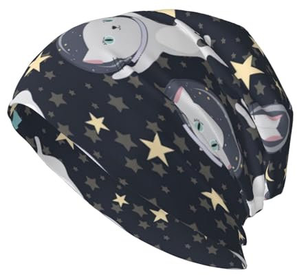 Buytruew Fresh Banana Leaves Print Unisex Classic Winter Warm Knit Hat Adult Beanie Cap for Daily Wear Outdoor Travel, Fun Cat Astronaut, One size