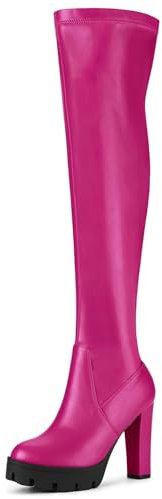 Allegra K Femmes Talons Plateforme Talon Chunky sur Bottes Hauteur Genou Heißes Rosa 39