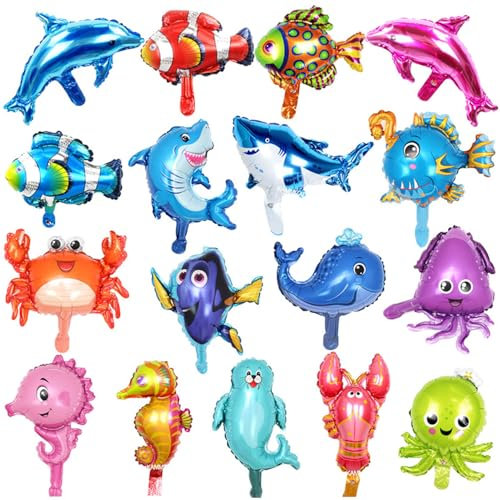 21 Stück Meerestier-Luftballons, Cartoon-Aluminiumfolien-Luftballons, Atmosphären-Luftballons, Delfin- Und Krabben-Luftballons, Geeignet Für Kindergeburtstags-Party-Dekorationen