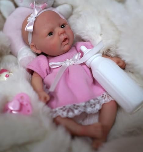 Mire & Mire Mini Ganzkörper Silikon Reborn Baby Puppe Neugeborenes Baby Puppe Echte Baby Doll Handgemachte Weiche Babypuppe Mädchen-Rosa