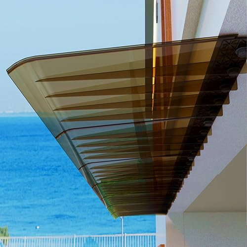 MAAOBR Vordach Für Haustür, vordach Haustür Glas, vordach Haustürdach Pultvordach, Polycarbonat- Überdachung Haustür 3mm Dick, für Draußen Haus Balkon Garage Fenster(Brown-Flat,35x80cm)