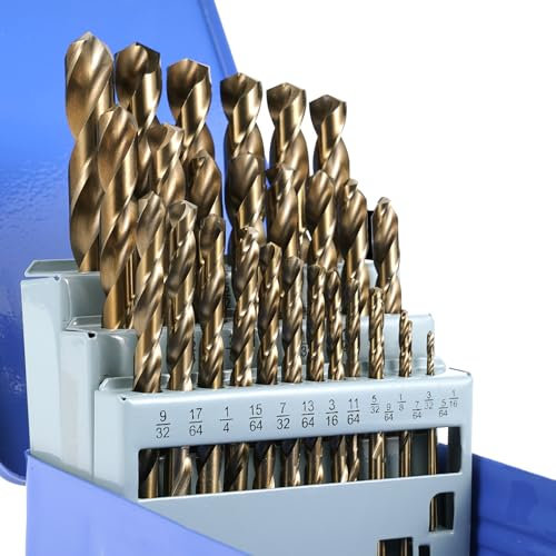 Sinyeenglon Kobalt-Bohrer-Set für gehärtetes Metall und Edelstahl, 29 Stück, M35 Hochgeschwindigkeitsstahl-Spiralbohrer, 1/16-1/2 Zoll, mit Metall-Index-Aufbewahrungsbox