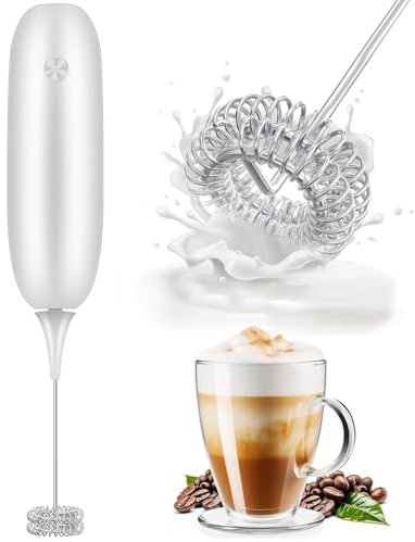 Milk Frother Handheld Whisk Battery Powered Drink Mixer, Milk Frother Foamer & Mini Drink Mixer Coffee Frother Whisk, Electric Portable for Latte, Cappuccino, Hot Chocolate-White