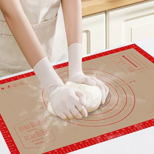 Silikon-Gebäckmatte, 66 x 40,6 cm, rutschfeste Backmatte mit Maßen, extra große Teigmatten für Theke, ideal zum Ausrollen von Teig, Fondant, Pizza, Kuchen, Keksen