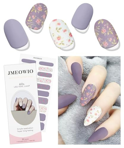 JMEOWIO Unghie Gel Adesive UV Fiori Viola Bianco Smalto Adesivo per Unghie Gel Nail Stickers Decorazioni Unghie Nail Art Disegni