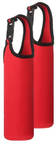 sourcing map 2pcs Neoprene Carrier Water Bottle Sleeve, 15.5-20oz Insulated Water Glass Bottle Carrier Bag Collapsible Drink Bottle Sleeve Cover Holder with Handle, Red
