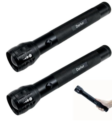 Darlur Heavy Duty LED Flashlight, 3-Cell D Battery Big Flashlights, Aluminum Alloy，3 Light Modes, high Lumen Zoomable Adjustable Focus, for Home ，Outdoor and Emergency Power Outages 2 Pick