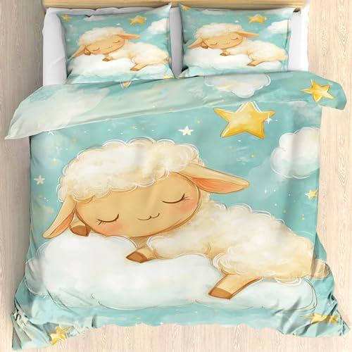 Maohryzed Cartoon-Schafe Bettwäsche 135x200 cm mit Einem Kissenbezug 80x80 cm - Süße Tiere Bettbezug 135 X 200 cm in Wendebettwäsche - Bettwäsche-Sets mit Reißverschluss 2 Teilig