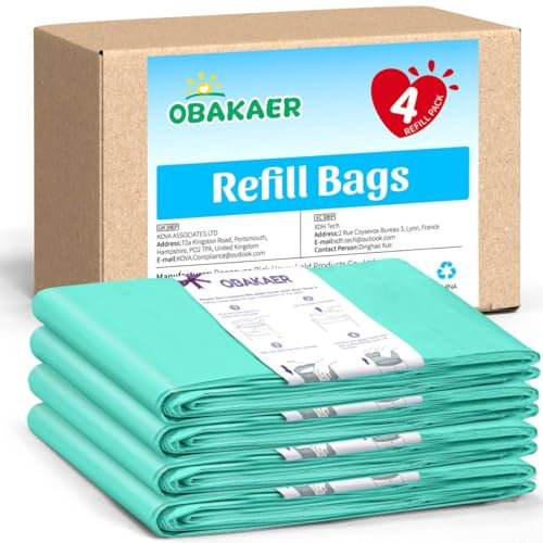 Nappy Bin Refills 4 Pack Nappy Bin Bags Nappy Liners Compatible With Korbell 16L Bin and Litter Champ Odor Lock and Germ Protection Baby Diaper Pail Liner