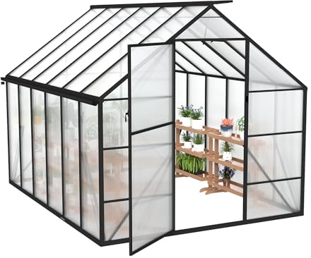 NAIZY Invernadero de jardín de 310 x 250 x 205 cm, con anclaje al suelo y base de 6 cm, de placa de policarbonato de 580 g, 4 mm y aluminio, para tomates, resistente al invierno, protección UV (8 x 10