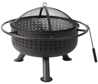 Feuerstelle im Freien mit Grill, 67,5 cm runde Schüssel, Antihaft-Grillrost, tragbarer Grill für Garten, Camping