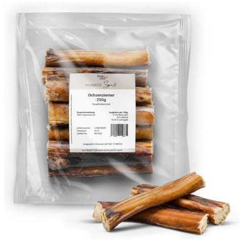 LuckyChef Ochsenziemer 12 cm 250g, natürlicher Kauartikel für Hunde, Leckerli und Snack ohne Zusätze, Zahnpflege und Beschäftigung, 100 % Rind