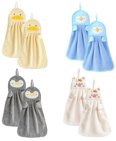 Auroriel 8er Set Kinder Handtuch Mikrofaser Cartoon Motiv saugstark mit Aufhängung Loop 25x37 cm Baby Wasch Küche Bad Kindergarten Kindergarten Geschenk Junge Mädchen