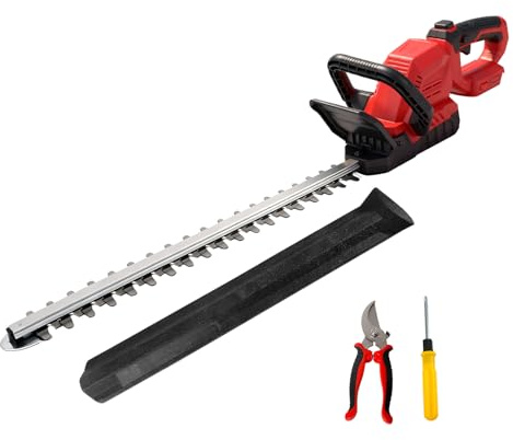52cm Lange Heckenschere Kompatibel mit Milwaukee M 18V Akkus, Bürstenlosem Motor Leichte Heckenschere Elektrisch 15 mm Zahnabstand 180° drehbarer Kopf(Ohne Akku) (Rot)