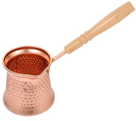 NUOBESTY Caffettiera Turca da 350Ml in Lega di Rame Manico in Legno Antiscottatura, Pentola Multifunzione per Caffè e Latte, Adatta per Uso Quotidiano e Bar